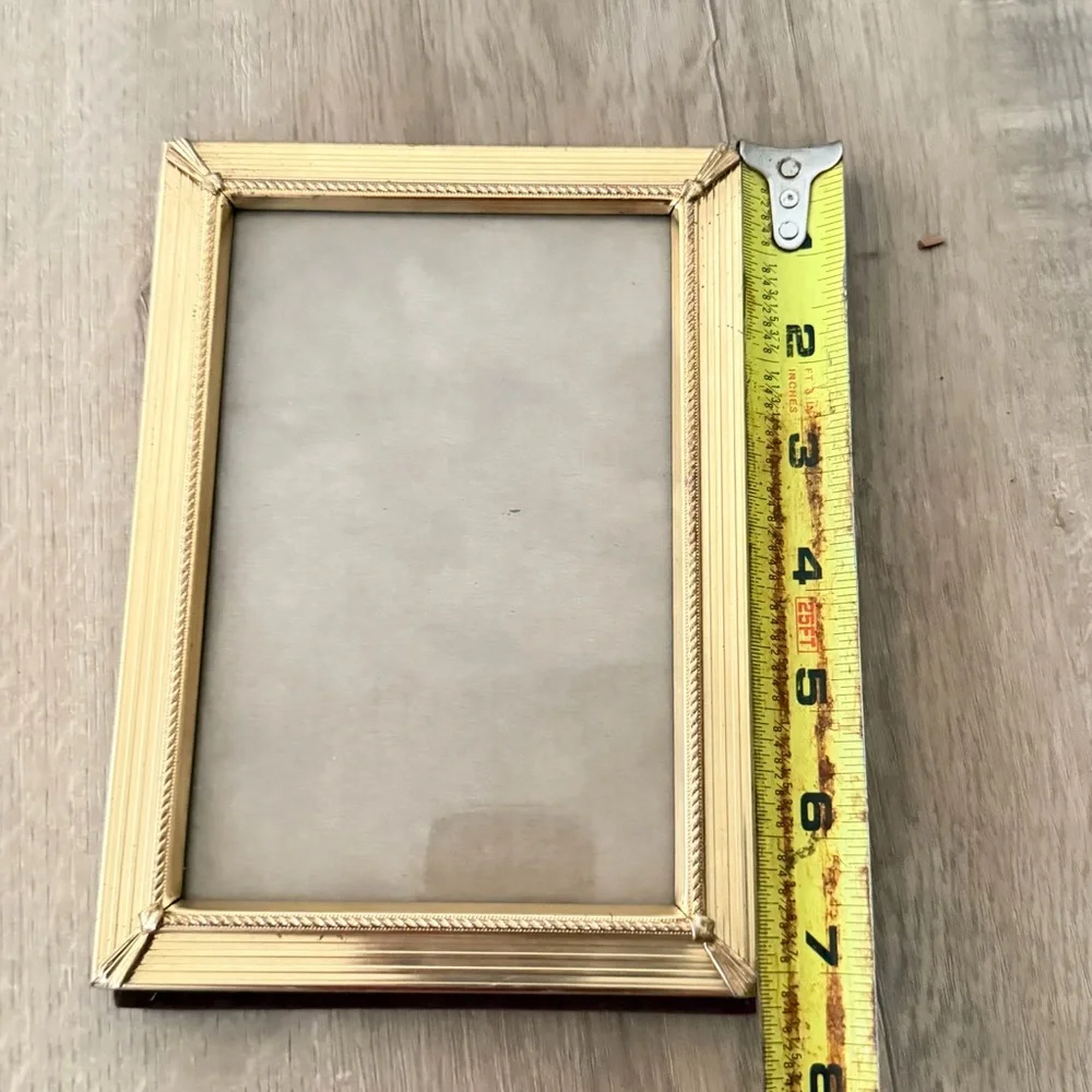Vintage MCM Gold Tone Metal Photo Picture Frame Velet Back Standing Or Wall 5x7”